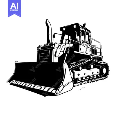 Aset desain premium: Black and White Illustration of a Bulldozer