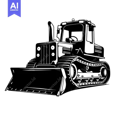 Premium design asset: Black and White Illustration of a Bulldozer