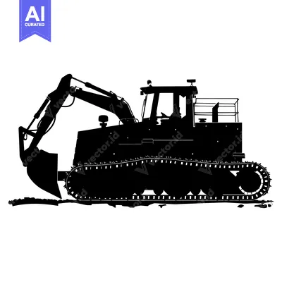 Aset premium populer: Black and White Silhouette of an Excavator with Tracks