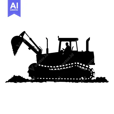 Aset desain premium: Black and White Silhouette of an Excavator with an Operator