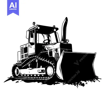 Aset premium populer: Black and White Illustration of a Bulldozer with Tracks