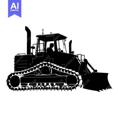 Aset premium populer: Black and white silhouette of a tracked bulldozer