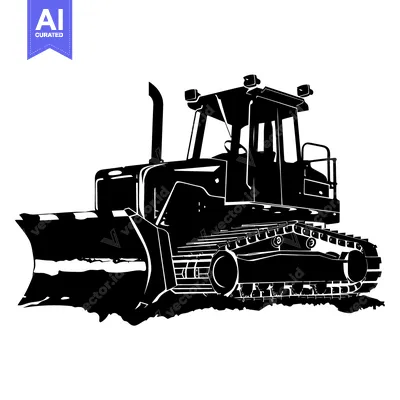 Premium design asset: Black and White Silhouette of a Bulldozer with a Blade