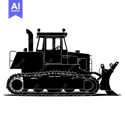 Aset desain premium: Black and White Silhouette of a Bulldozer