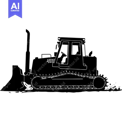 Premium design asset: Black and white silhouette of a bulldozer moving dirt