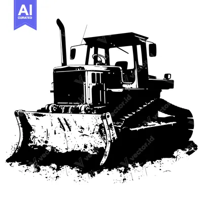 Aset premium populer: Black and White Silhouette of a Bulldozer with a Large Blade