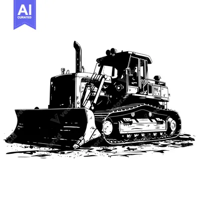 Popular premium asset: Black and White Illustration of a Bulldozer