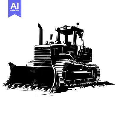 Aset desain premium: Black and White Silhouette of a Bulldozer with a Blade