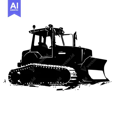 Premium design asset: Black and White Silhouette of a Bulldozer