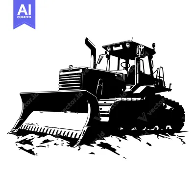 Aset desain premium: Black and White Illustration of a Bulldozer with a Large Blade