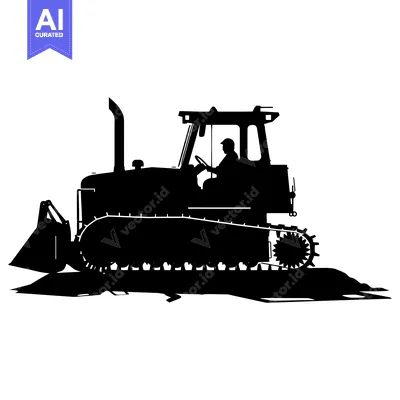 Aset desain premium: Black and White Silhouette of a Bulldozer with an Operator