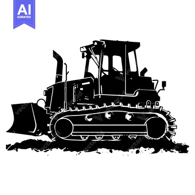 Premium design asset: Black and White Silhouette of a Bulldozer on Dirt