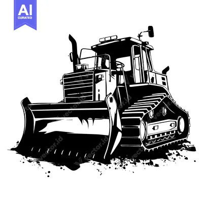 Popular premium asset: Black and White Illustration of a Bulldozer