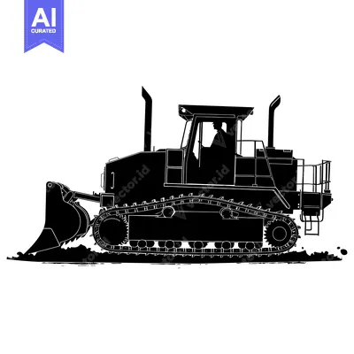 Aset premium populer: Black and White Silhouette of a Bulldozer with an Operator