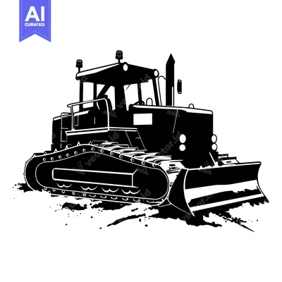 Aset desain premium: Black and White Silhouette of a Bulldozer