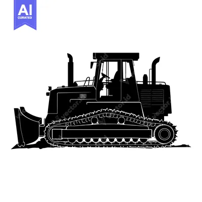 Popular premium asset: Black and White Silhouette of a Bulldozer