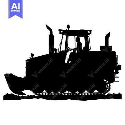 Aset desain premium: Black Silhouette of a Tractor with a Driver Operating it