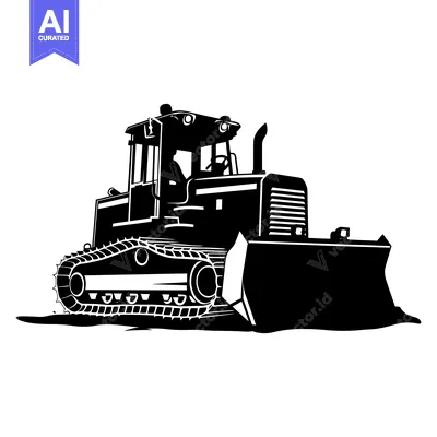 Aset premium populer: Black and white silhouette of a bulldozer with a driver in the cab