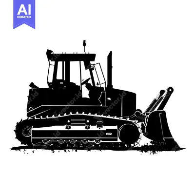 Aset desain premium: Black and White Silhouette of a Bulldozer