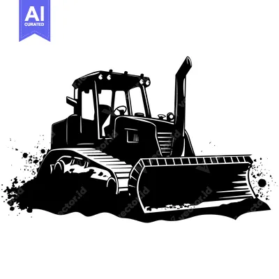 Aset premium populer: Black and White Silhouette of a Bulldozer with a Large Blade