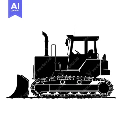 Black and White Silhouette of a Bulldozer