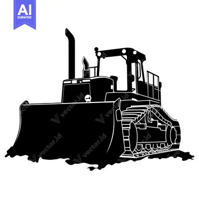 Black and White Silhouette of a Bulldozer
