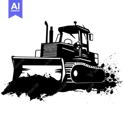 Aset premium populer: Black and White Silhouette of a Bulldozer with Splashes of Ink