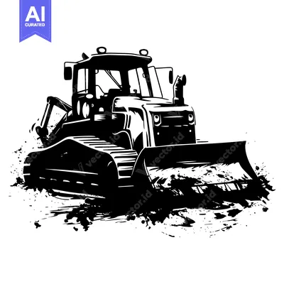 Premium design asset: Black and White Illustration of a Bulldozer in Action