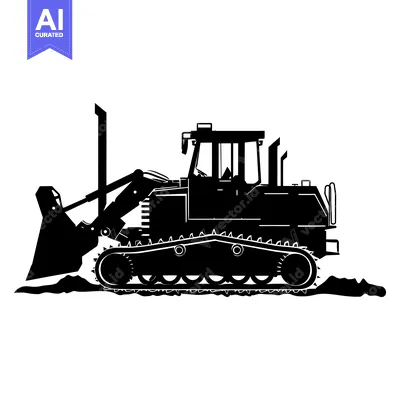 Aset desain premium: Black and White Silhouette of a Bulldozer