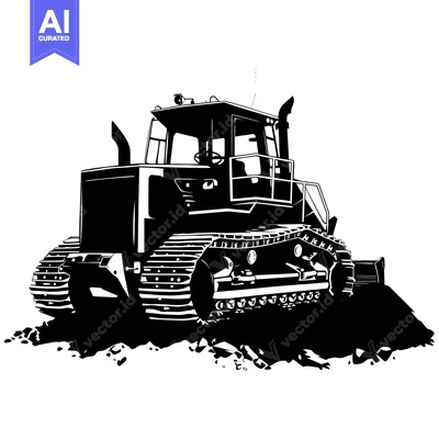 Aset desain premium: Black and White Silhouette of a Bulldozer on Dirt
