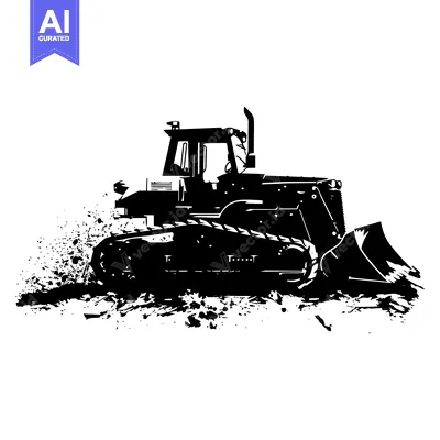 Black and White Silhouette of a Bulldozer with Splashes of Dirt