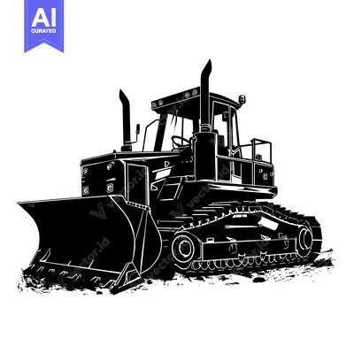 Aset premium populer: Black and White Silhouette of a Bulldozer