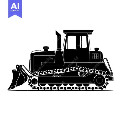 Aset desain premium: Black and White Silhouette of a Bulldozer with a Raised Blade