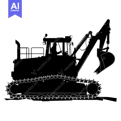 Aset desain premium: Black and White Silhouette of an Excavator with a Driver