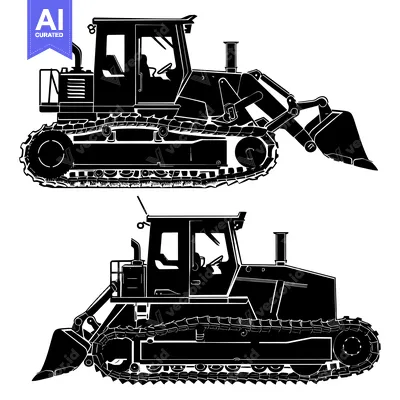 Aset premium populer: Two Black Silhouettes of Bulldozers with Tracks