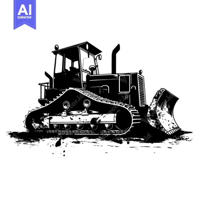 Premium design asset: Black and White Silhouette of a Bulldozer with Tracks and a Blade