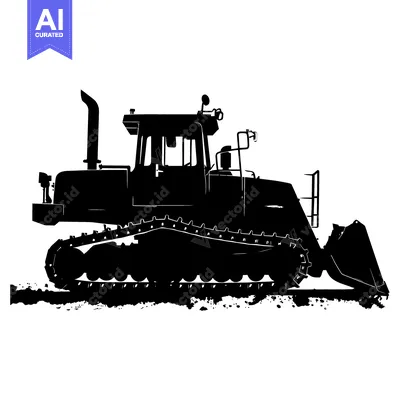 Aset premium populer: Silhouette of a Heavy Duty Construction Bulldozer