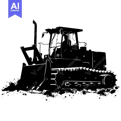 Aset desain premium: Silhouette of a Bulldozer with Tracks and a Blade