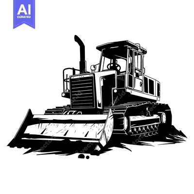 Aset premium populer: Black and White Illustration of a Bulldozer