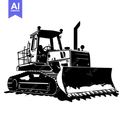 Aset premium populer: Black and white silhouette of a bulldozer