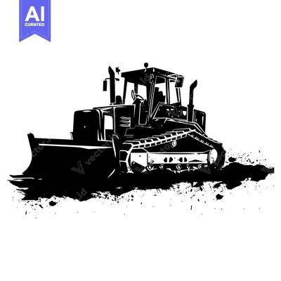 Aset premium populer: Black and White Silhouette of a Bulldozer on a White Background