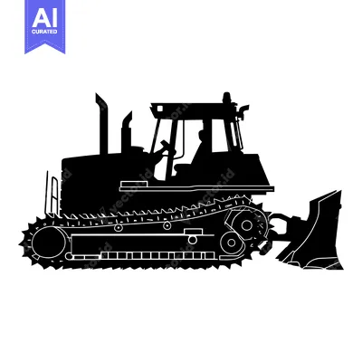 Aset desain premium: Black and White Silhouette of a Bulldozer