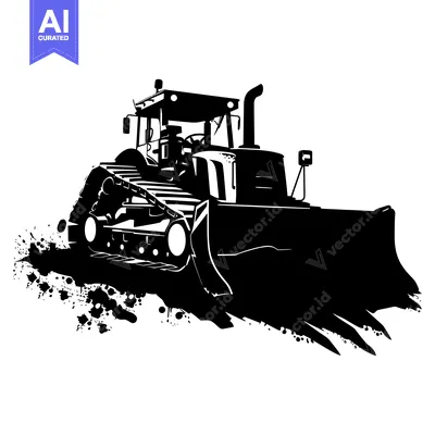 Black and White Silhouette of a Powerful Bulldozer