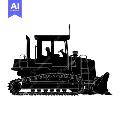 Premium design asset: Black and White Silhouette of a Bulldozer