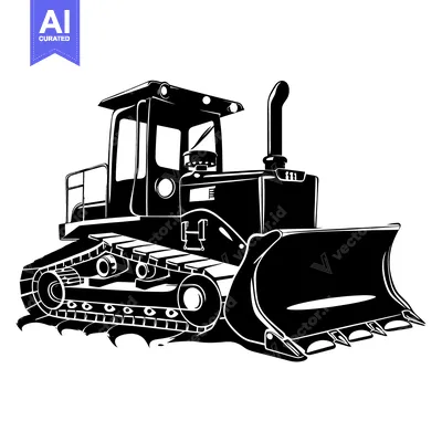 Black and White Silhouette of a Bulldozer
