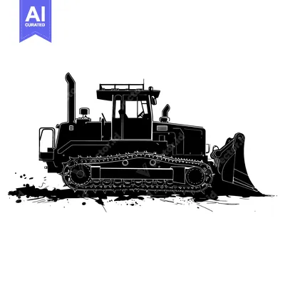 Aset premium populer: Black and White Silhouette of a Bulldozer with Tracks