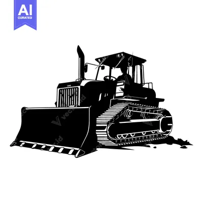 Premium design asset: Black and White Silhouette of a Bulldozer with a Driver