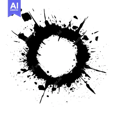 Aset desain premium: Black Ink Splashes Forming a Circular Shape