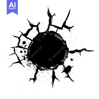 Black Ink Splotch Surrounded by Cracked Lines
