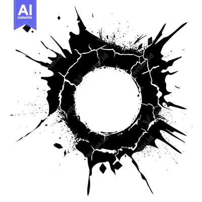Aset desain premium: Black Ink Splashes Forming a Circular Frame with White Center